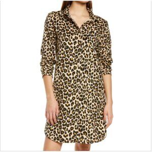 Nordstrom Flannel‎ Patchwork Shore Leopard Print Night Shirt Tan XXS